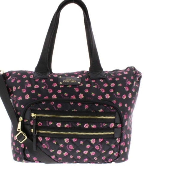 Juicy Couture Handbags - Vintage Juicy Couture Black Quilted Rose XL Duffle Travel Carry on Bag Purse
